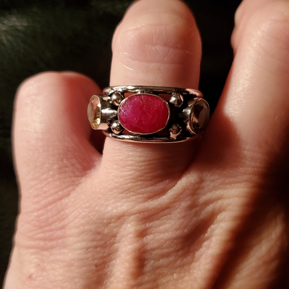 New Kashmir Ruby and Morganite Silver Ring. - Picture 3 of 8